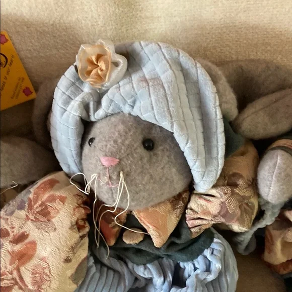 Melissa Ann Charming Plush Bunny Trio in Blue and Floral Outfits - Picture 4 of 9
